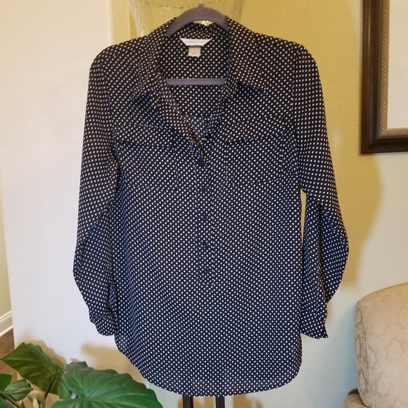 Christopher & Banks Dot blouse, long, button-down - Picture 1 of 8